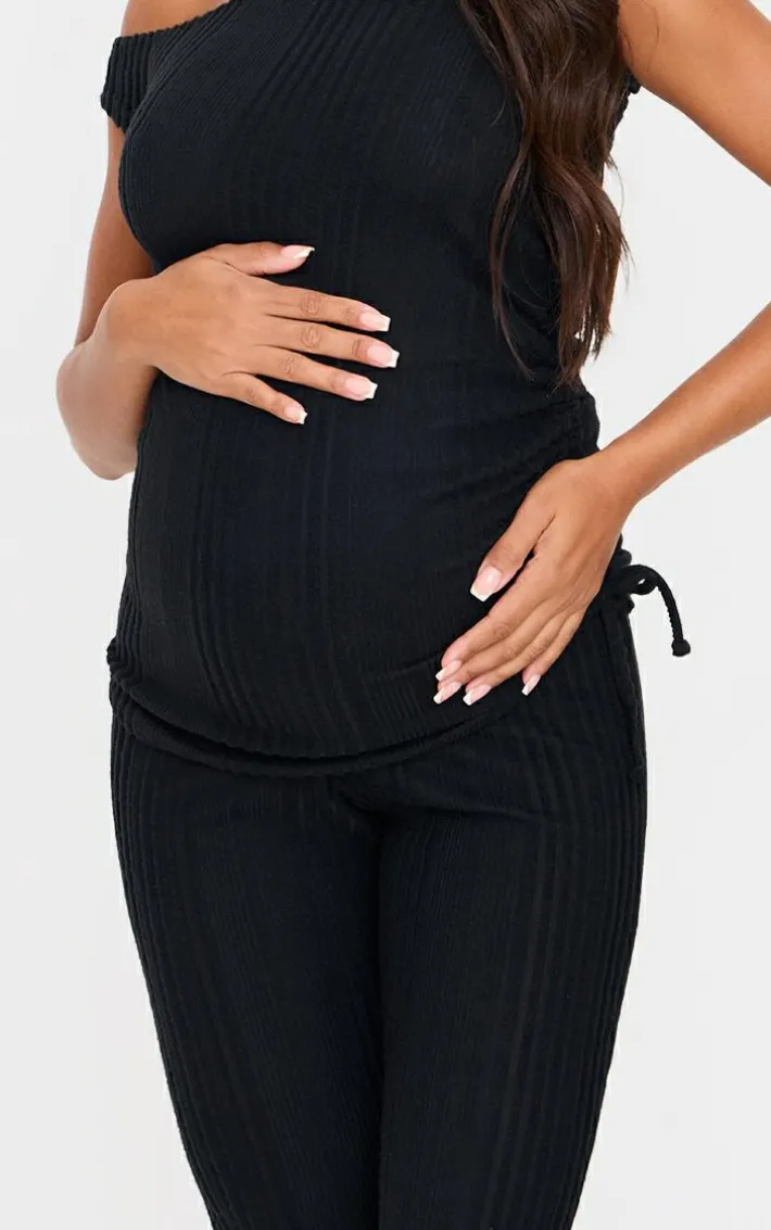 Maternity Black Rib Flare Pants