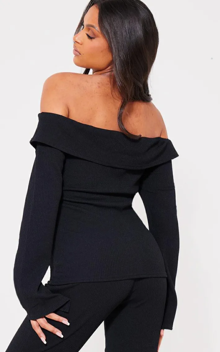 Maternity Black Rib Fold Over Zip Up Top