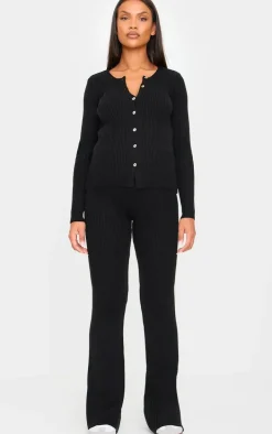 Maternity Black Rib Knit Flared Pants