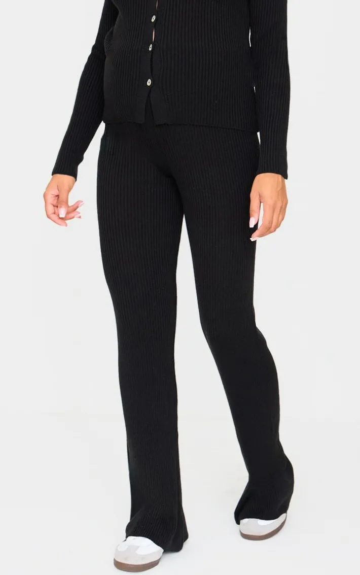 Maternity Black Rib Knit Flared Pants