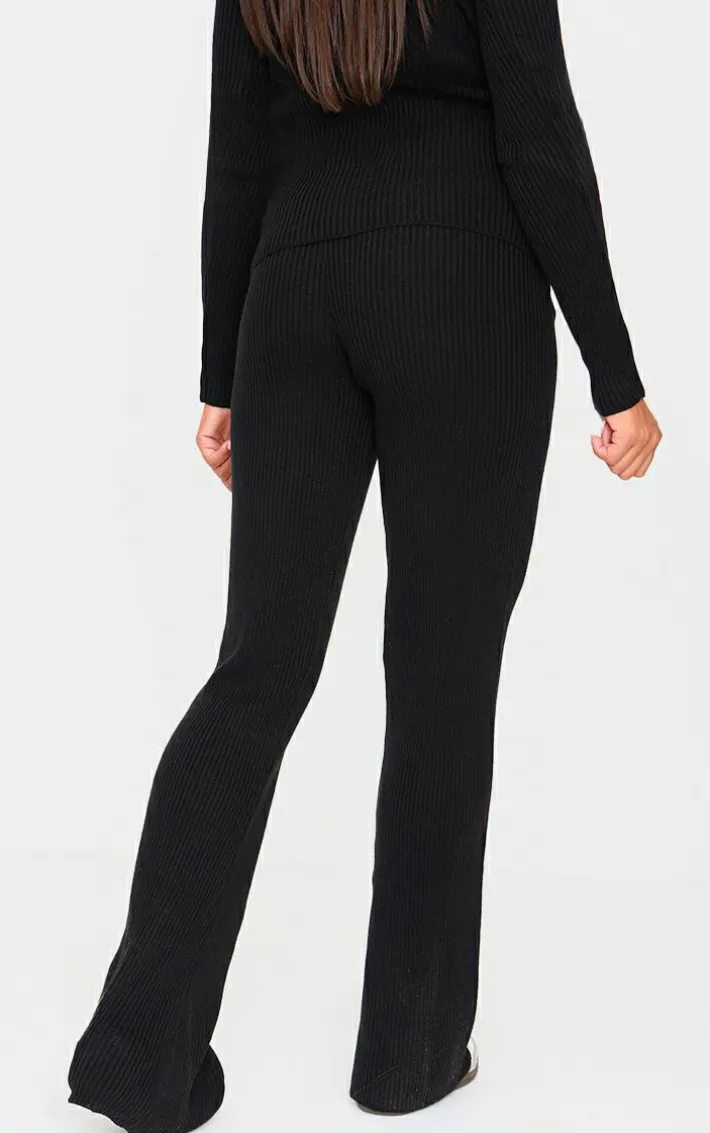 Maternity Black Rib Knit Flared Pants
