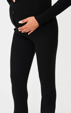 Maternity Black Rib Knit Flared Pants