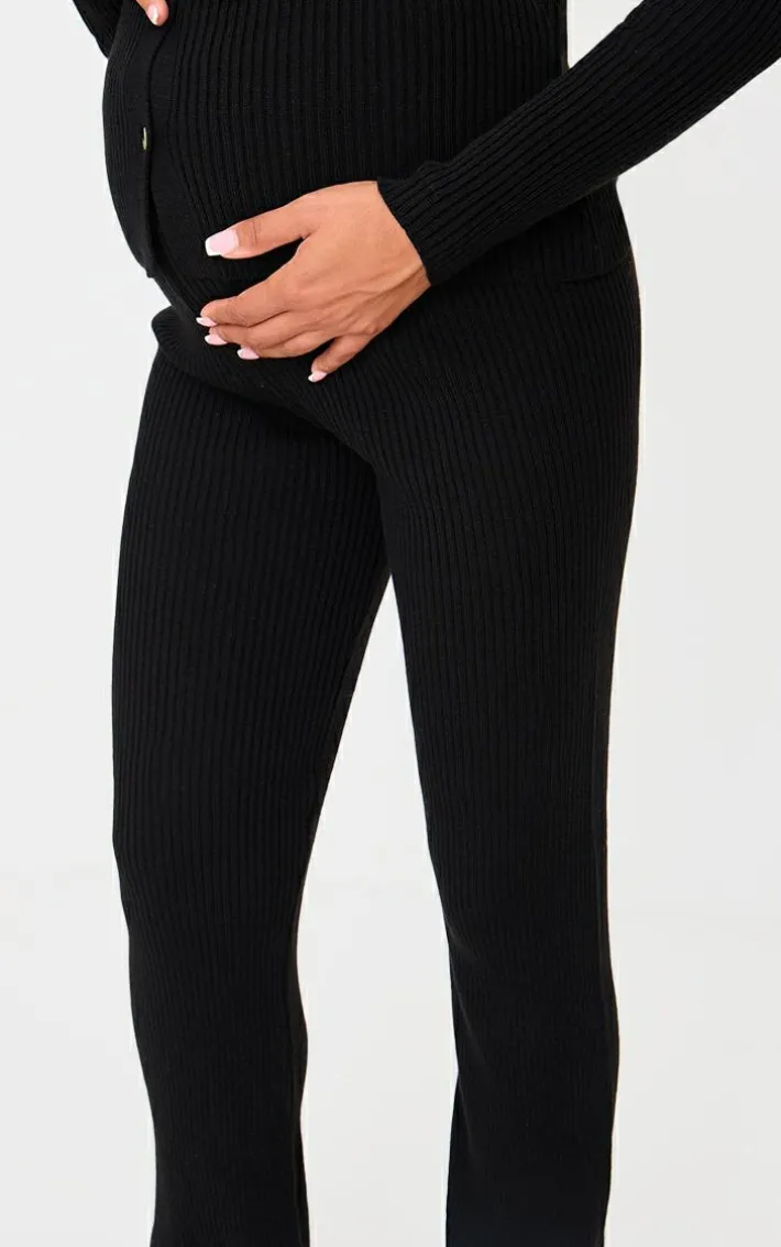 Maternity Black Rib Knit Flared Pants