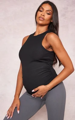 Maternity Black Rib Racer Neck Tank