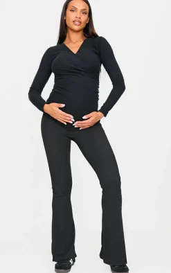 Maternity Black Ribbed Flared Leggings