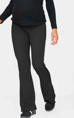 Maternity Black Ribbed Flared Leggings