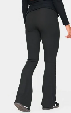 Maternity Black Ribbed Flared Leggings