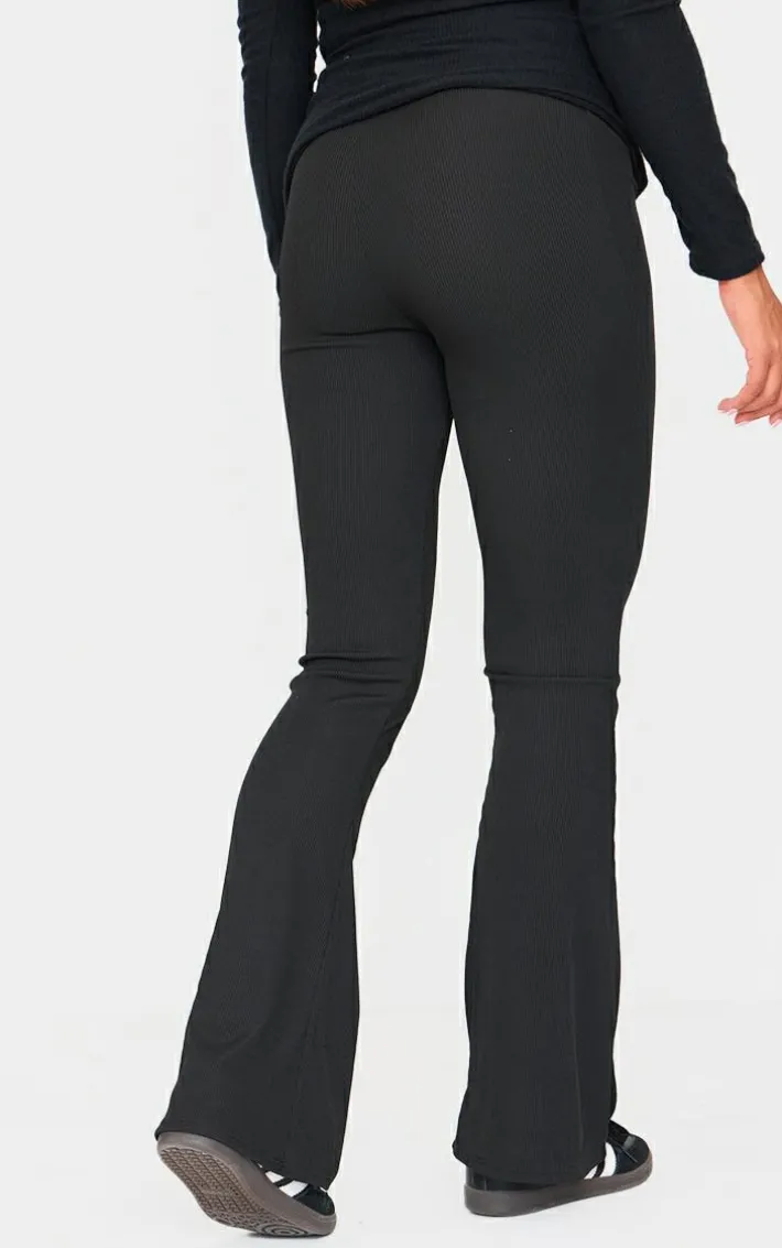 Maternity Black Ribbed Flared Leggings