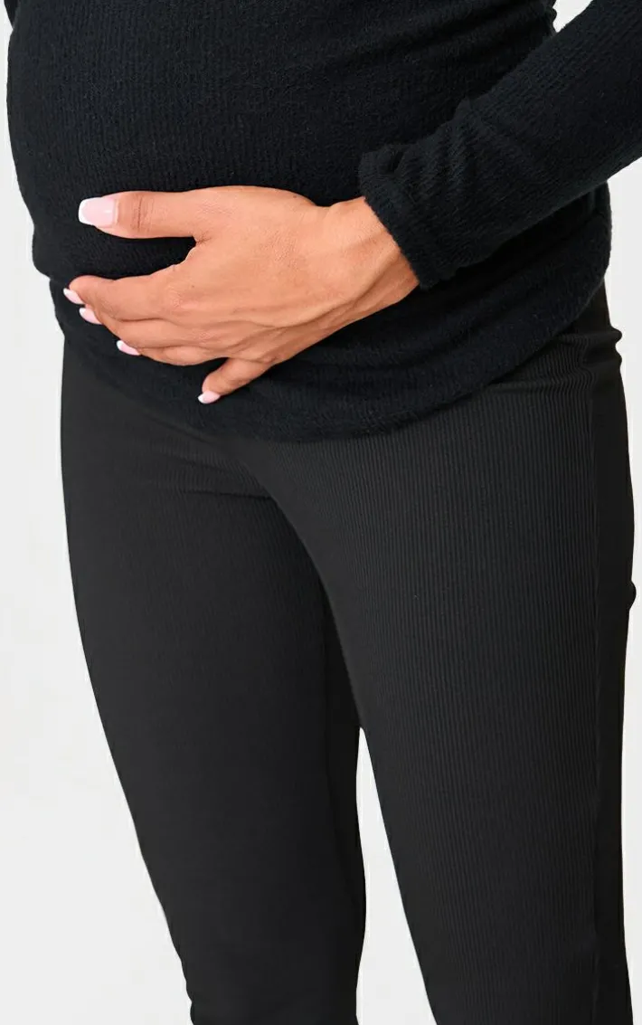 Maternity Black Ribbed Flared Leggings