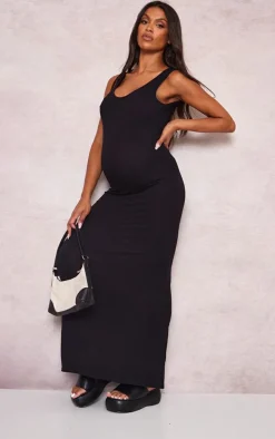 Maternity Black Scoop Neck Maxi Dress