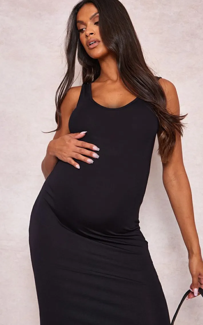 Maternity Black Scoop Neck Maxi Dress