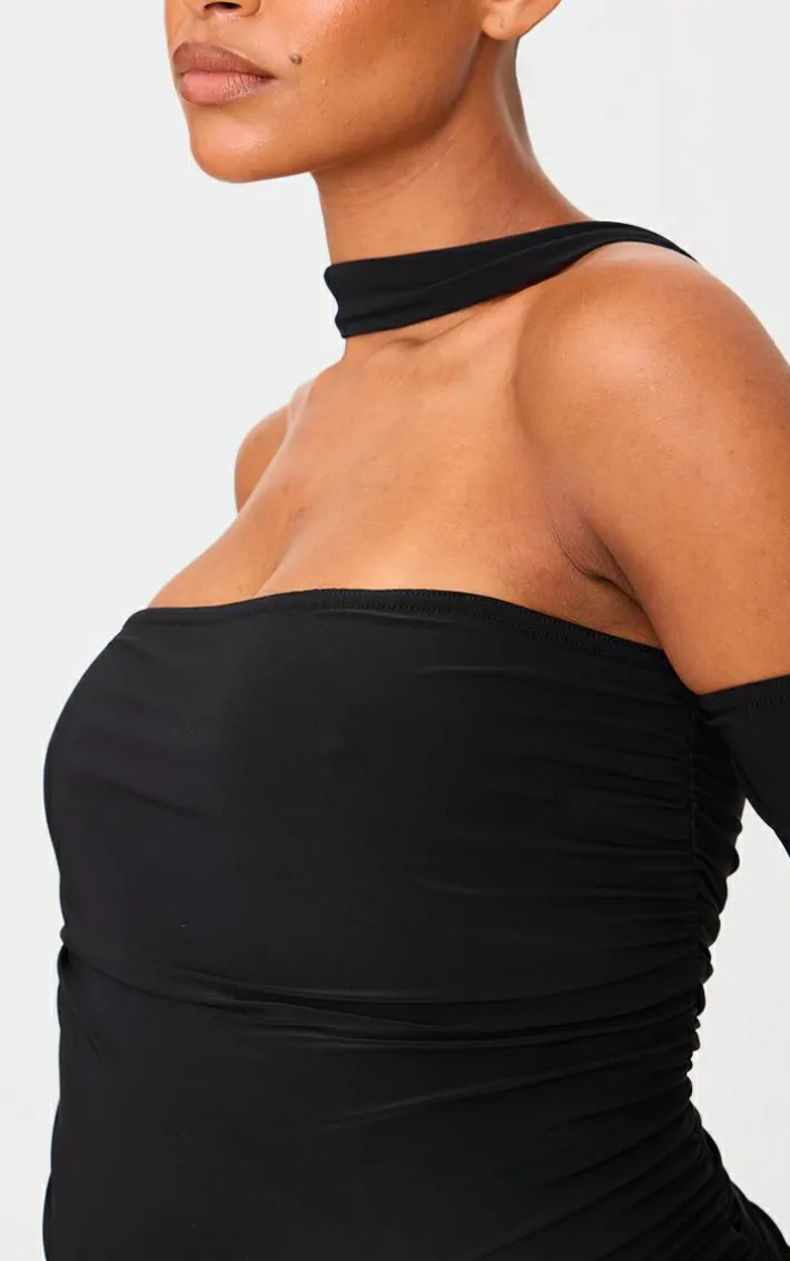 Maternity Black Slinky Choker Detail Ruched Midaxi Dress