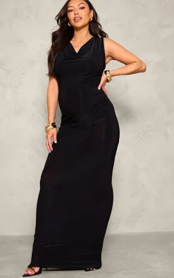Maternity Black Slinky Cowl Neck Sleeveless Top