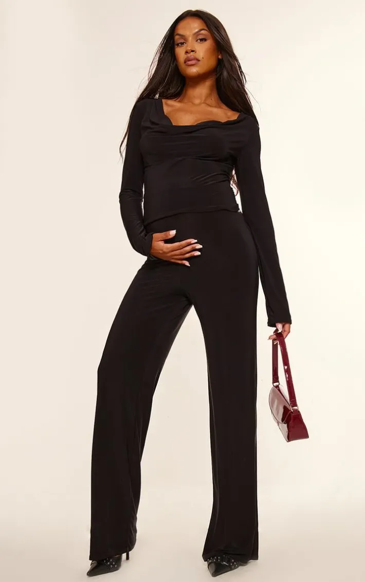 Maternity Black Slinky Cowl Neck Long Sleeve Top