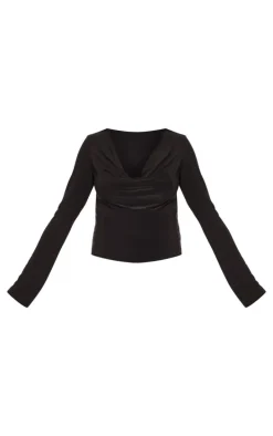 Maternity Black Slinky Cowl Neck Long Sleeve Top