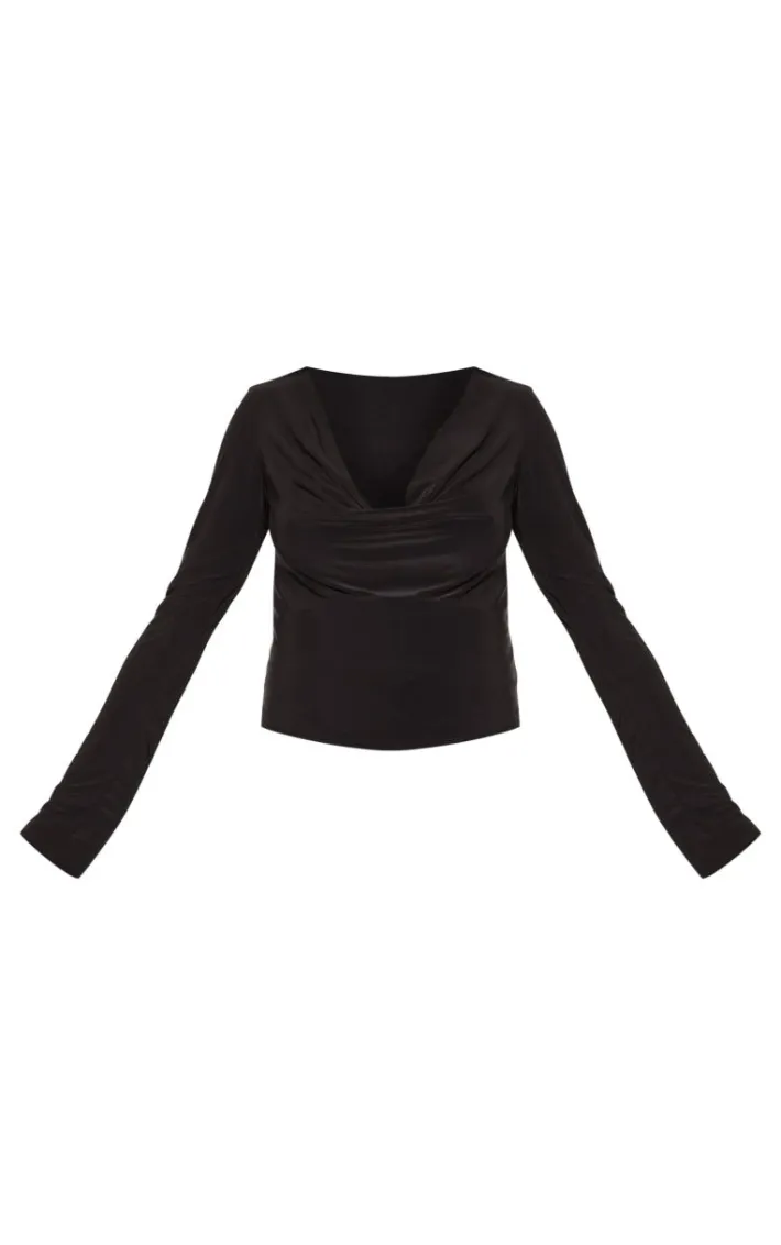 Maternity Black Slinky Cowl Neck Long Sleeve Top