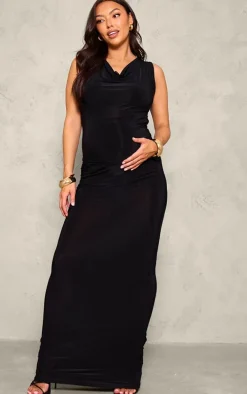 Maternity Black Slinky Maxi Skirt