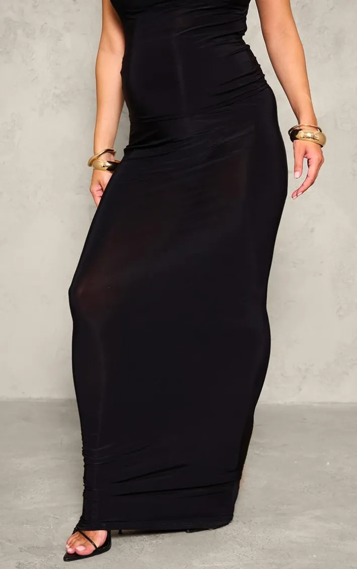 Maternity Black Slinky Maxi Skirt