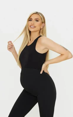 Maternity Black Slinky Racer Neck Sleeveless Bodysuit