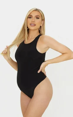 Maternity Black Slinky Racer Neck Sleeveless Bodysuit