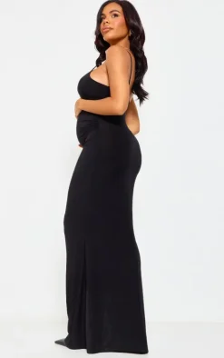 Maternity Black Slinky Straight Neck Sleeveless Maxi Dress