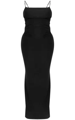 Maternity Black Slinky Straight Neck Sleeveless Maxi Dress