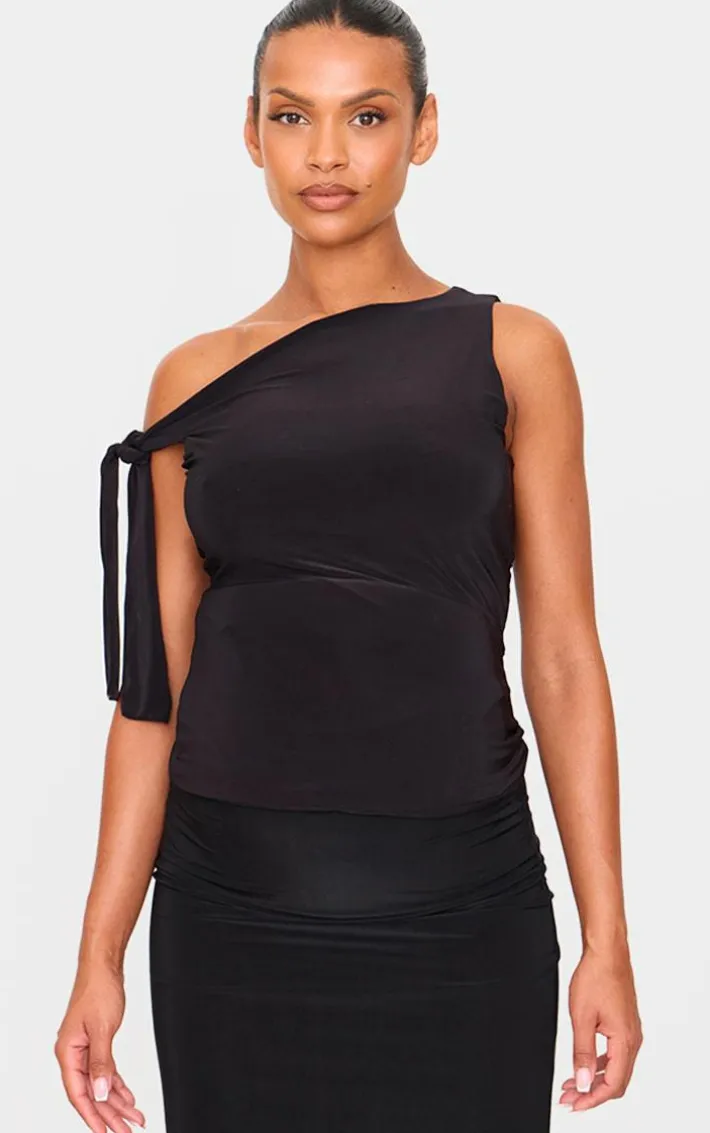Maternity Black Slinky Tie Shoulder Top