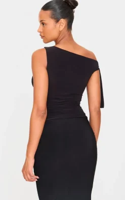 Maternity Black Slinky Tie Shoulder Top