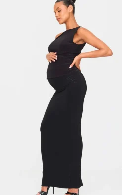 Maternity Black Slinky Tie Shoulder Top