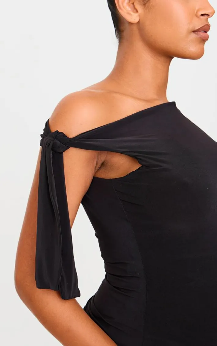 Maternity Black Slinky Tie Shoulder Top