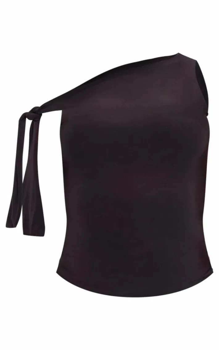 Maternity Black Slinky Tie Shoulder Top