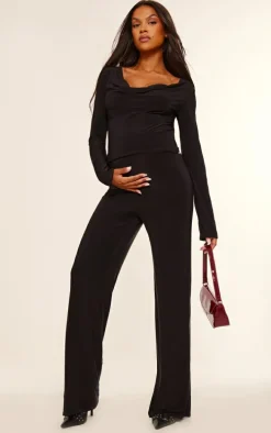 Maternity Black Slinky Wide Leg Pant