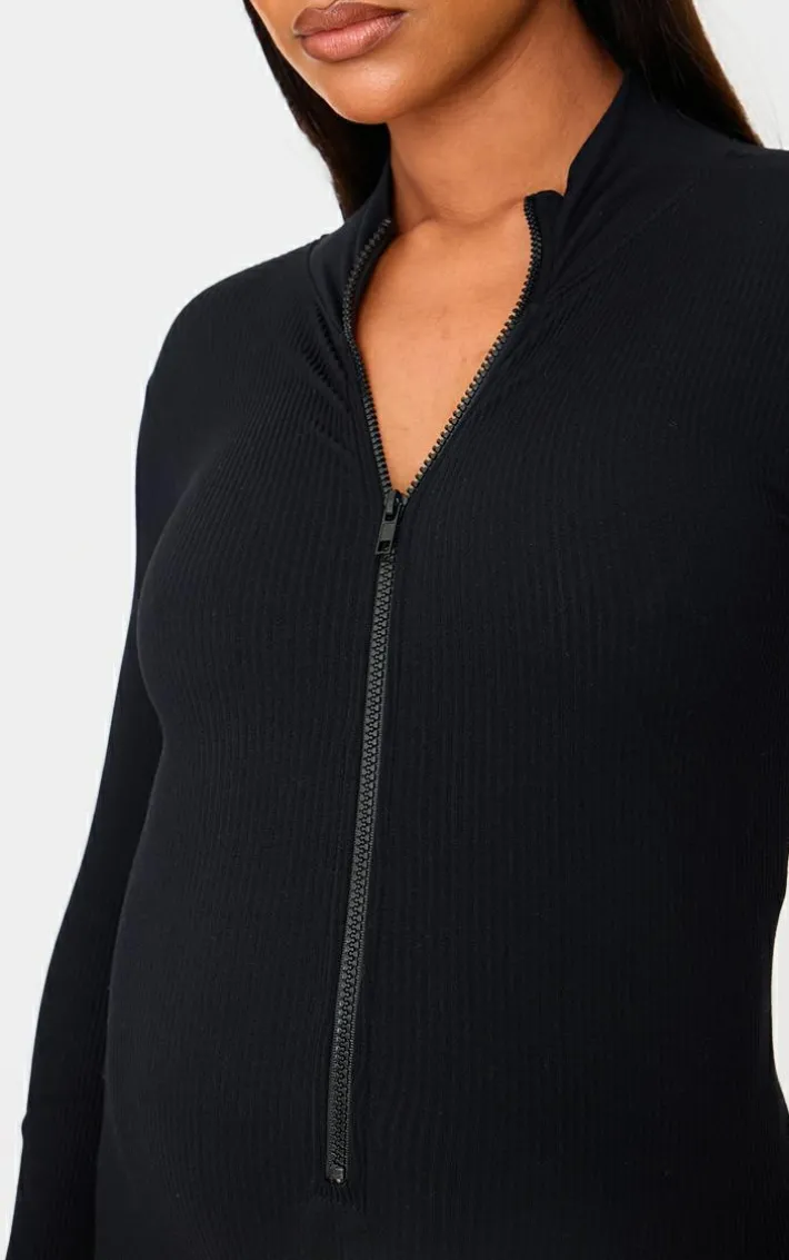 Maternity Black Snatched Ribbed Jumpsuit