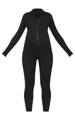 Maternity Black Snatched Ribbed Jumpsuit