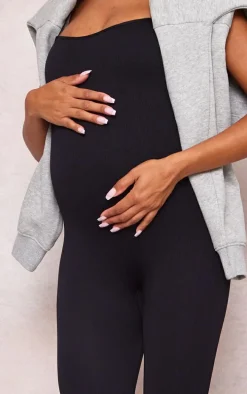 Maternity Black Snatched Ribbed Strappy Jumpsuit