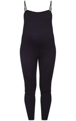 Maternity Black Snatched Ribbed Strappy Jumpsuit