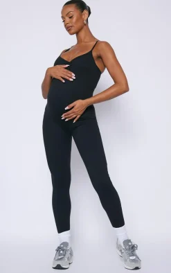 Maternity Black Snatched Sculpt Cami Strap Jumpsuit