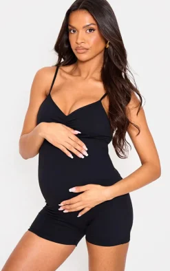 Maternity Black Snatched Sculpt Ruched Front Detail Unitard