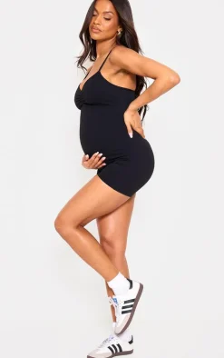 Maternity Black Snatched Sculpt Ruched Front Detail Unitard