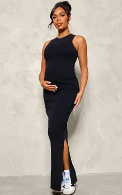 Maternity Black Snatched Sculpt Racer Bodycon Maxi Dress