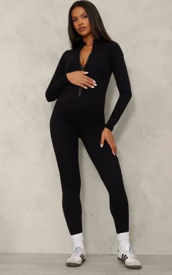 Maternity Black Snatched Sculpt Long Sleeve Jumpsuit