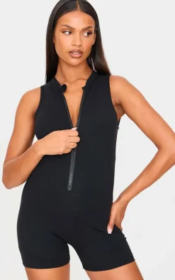 Maternity Black Snatched Sculpt Zip Up Sleeveless Unitard