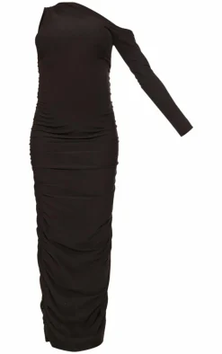 Maternity Black Soft Touch One Shoulder Ruched Maxi Dress