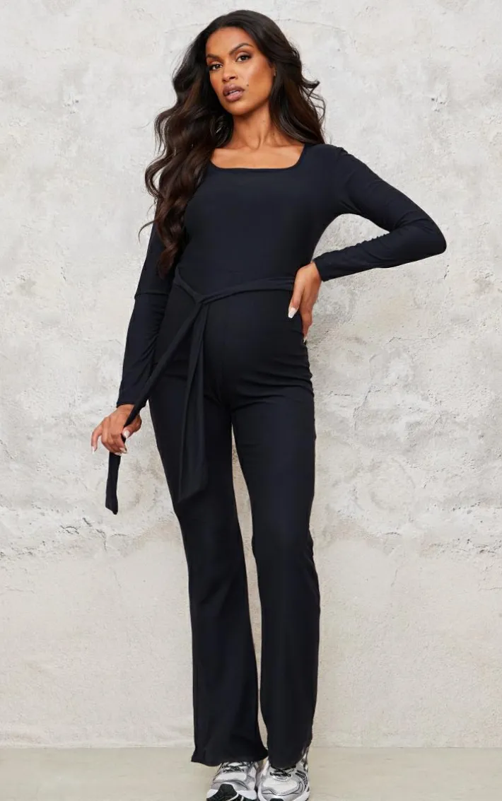 Maternity Black Soft Touch Tie Front Jumpsuit