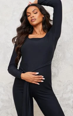 Maternity Black Soft Touch Tie Front Jumpsuit
