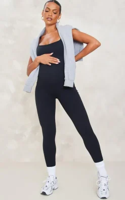 Maternity Black Strappy Snatched Sculpt Jumpsuit