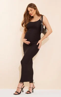 Maternity Black Strappy Soft Touch Maxi Dress