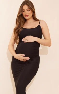 Maternity Black Strappy Soft Touch Maxi Dress