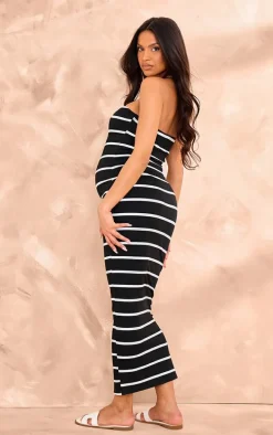 Maternity Black Striped Bandeau Maxi Dress