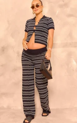Maternity Black Striped Knit Button Up Top